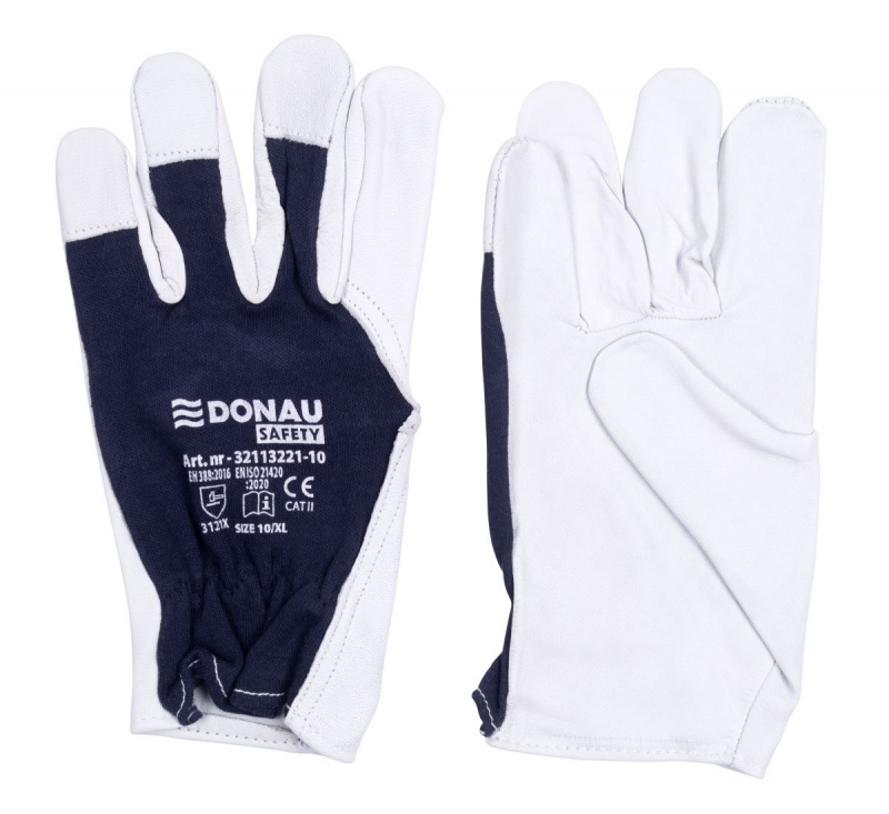 Робочі рукавички DONAU SAFETY, долоня з козячої шкіри, розмір 10/XL, білий та темно-синій, 32113221-10